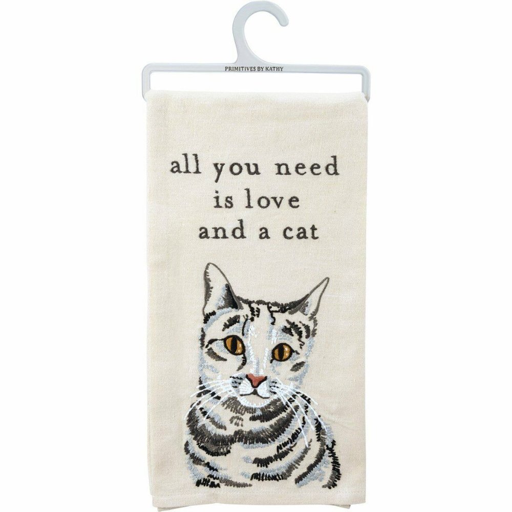 "All You Need Is Love And A Cat" Embroidered Hand or Kitchen Towel